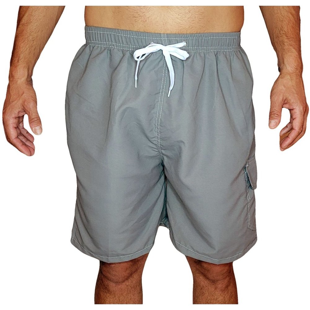 Men Swim Shorts, Swimming Trunks, 3 Pocket Cargo Swimwear, Olive - Picture 6 of 7